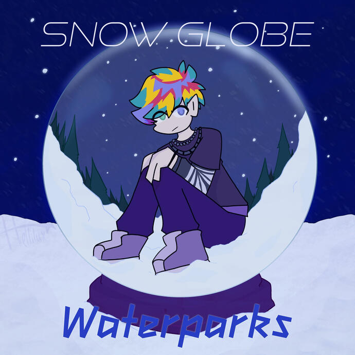 This was another school project to make an album cover for a single. the simple but effective idea of putting awsten in the snowglobe to show isolation works with the song theme. and the colors pull from the music video as well as from my synesthesia.