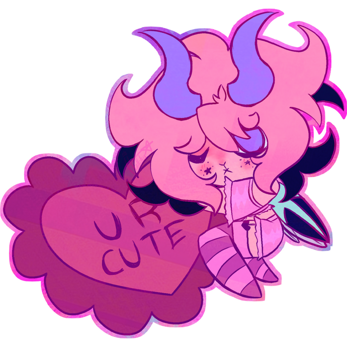 made for Valentine's Day - an exclusive art of my character cuddling a pillow similar to candy conversation hearts