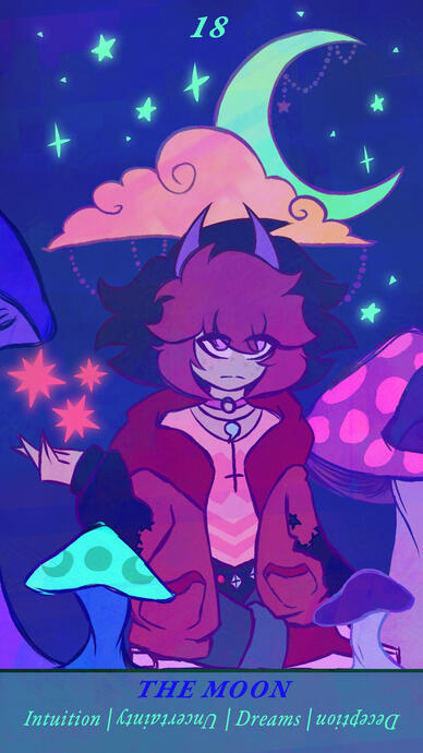 this shows what it would most likely look like under the black lighting. as i want these colors to be UV reactive. the moon shows special hidden pieces due to its card meaning