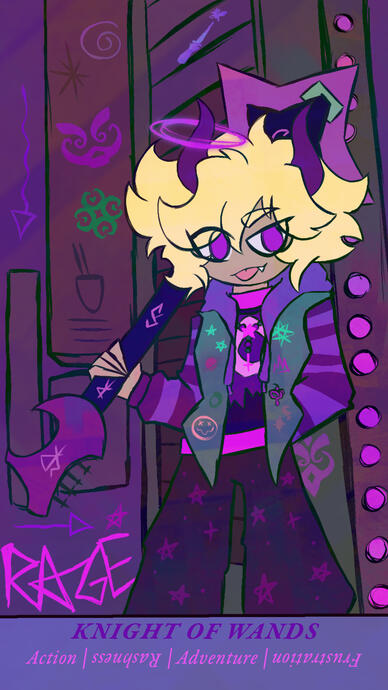 i tried my best to fit characters to card meanings. but as time goes these characters change and i learned more about these cards through divination- so id like to update them at some point (or make a whole new deck)